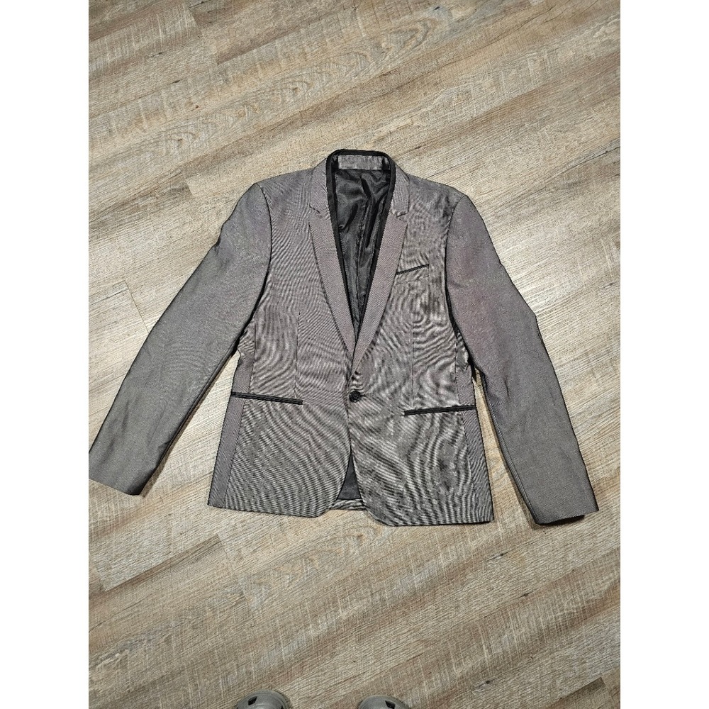 Guess‎ Mens Gray Two-Tone Single Button Slim Fit Blazer Jacket Metallic Sheen